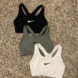Three Nike Swoosh Sports Bras (White/Gray/Black) - Small